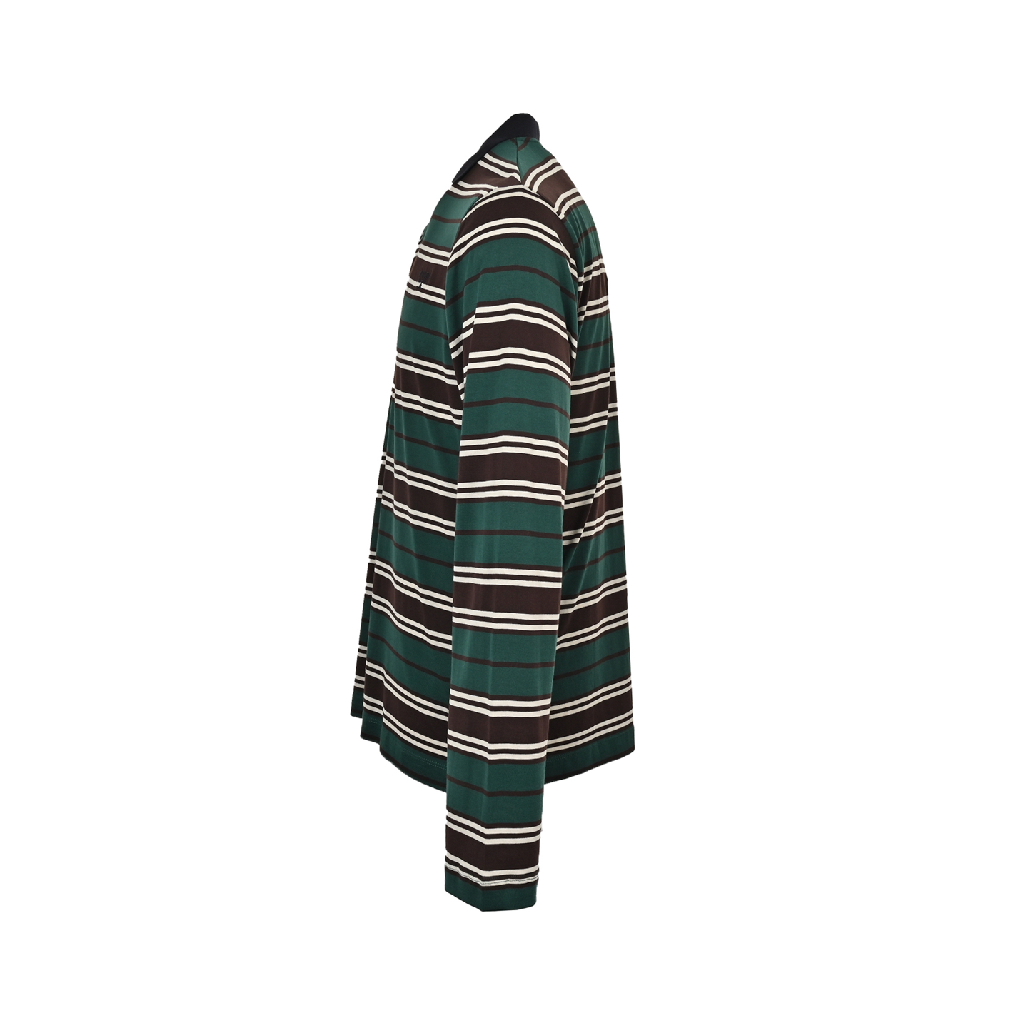 Prada 25ss green striped long-sleeved polo shirt