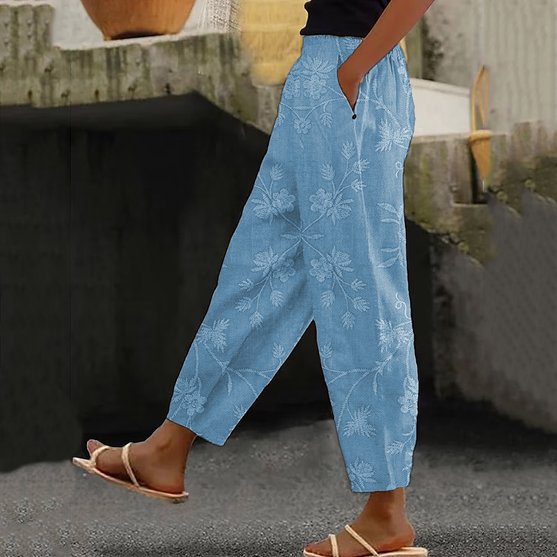 Women's Vintage Floral Art Linen Casual Pants