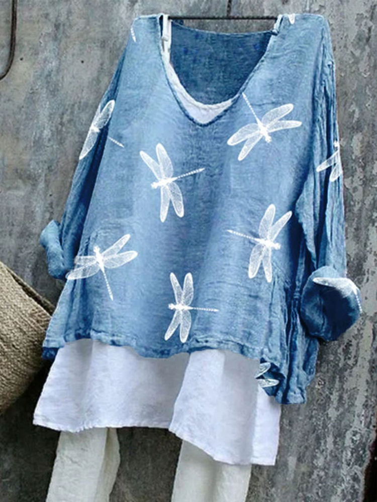 Vintage Dragonfly Printed Comfy Casual Shirt