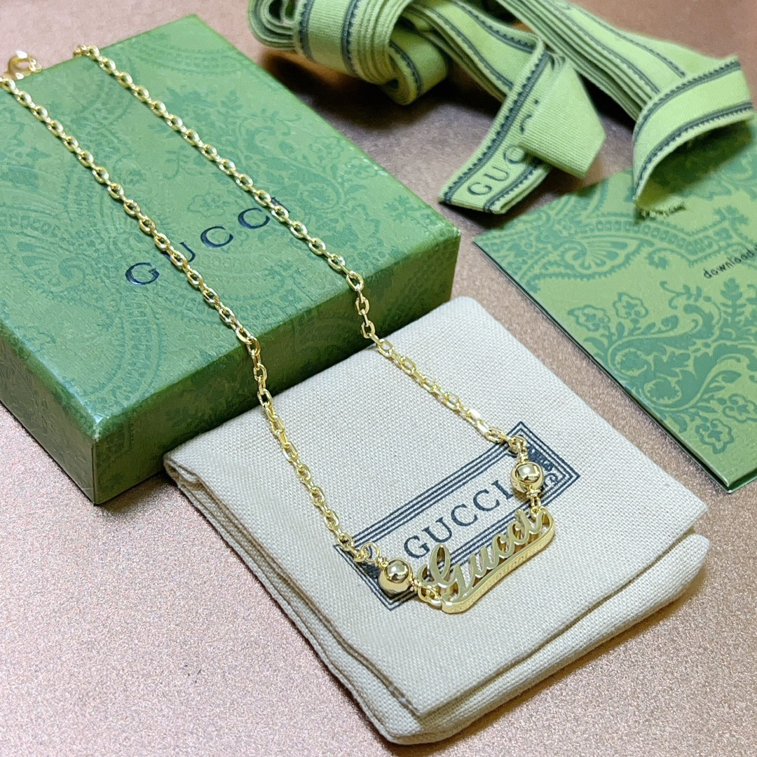 Gucci Font Gold Necklace