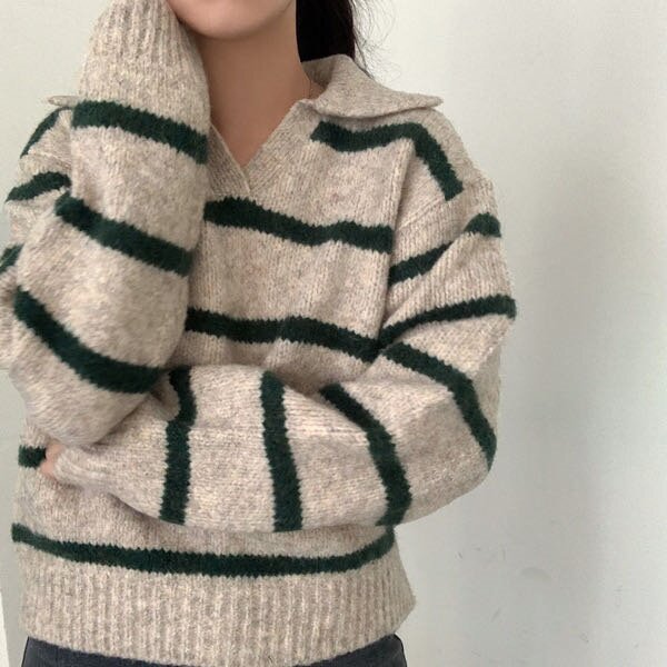Fall and Winter Contrast Color Striped Pullover Sweater