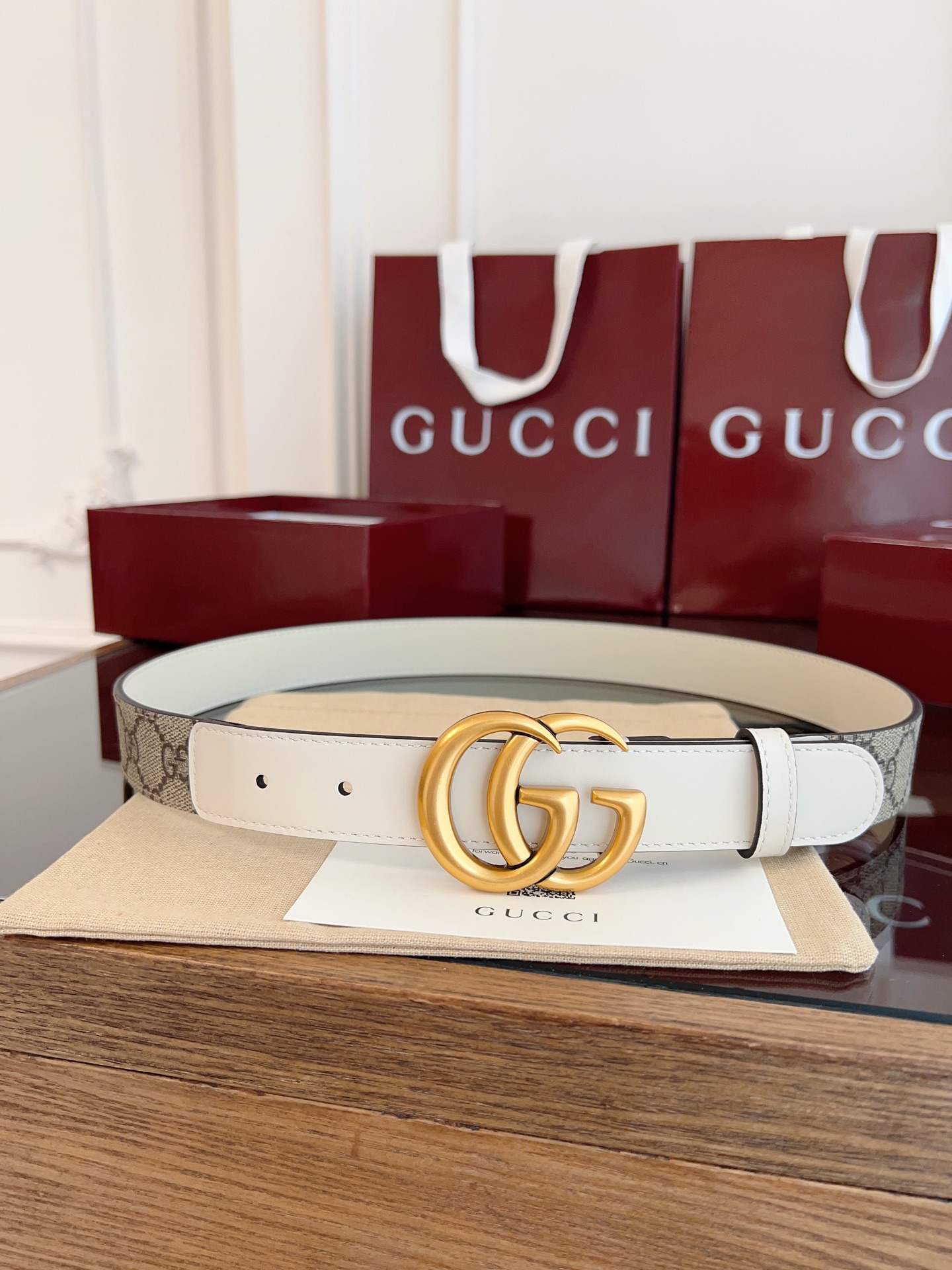 Gucci Double G steel buckle women's cowhide double-sided belt 3.0cm wide