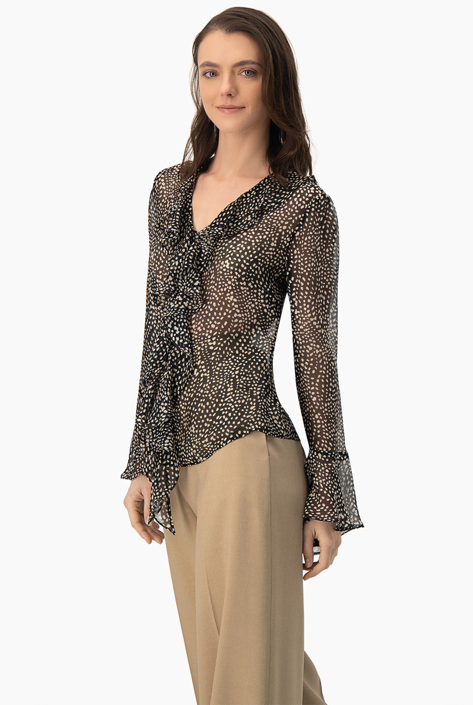 Blusa estampada con volantes