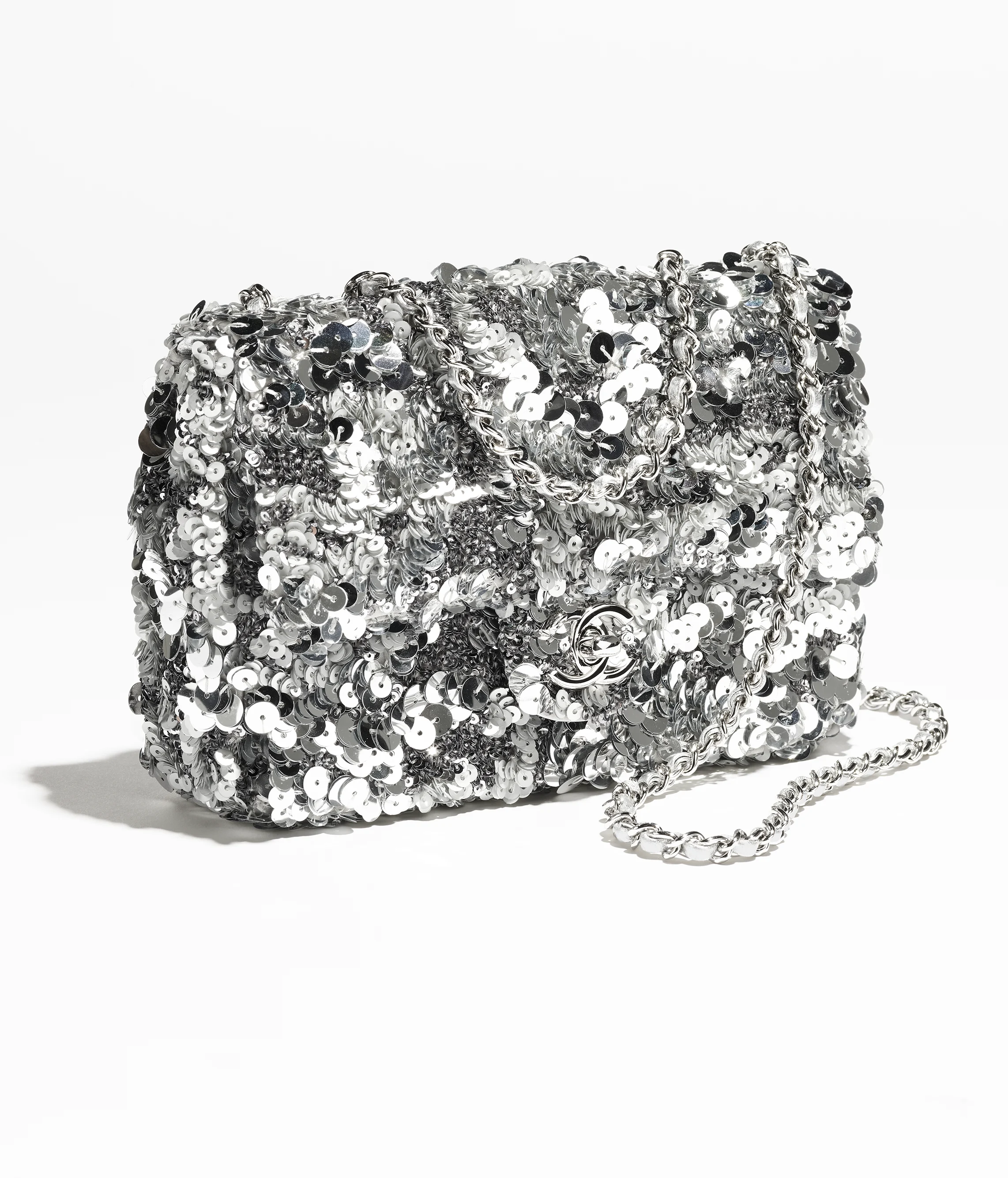 Chanel Flap Bag Sequins & Silver-Tone Metal Silver AS4561-B20410-U0888