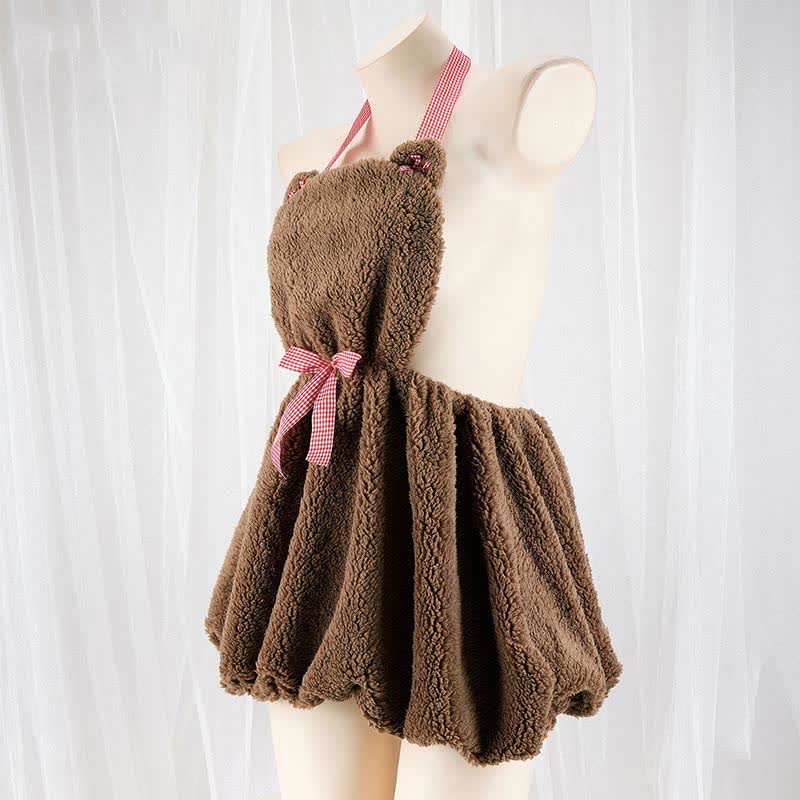 Cartoon Bear Bow Knot Plush Halter Lingerie