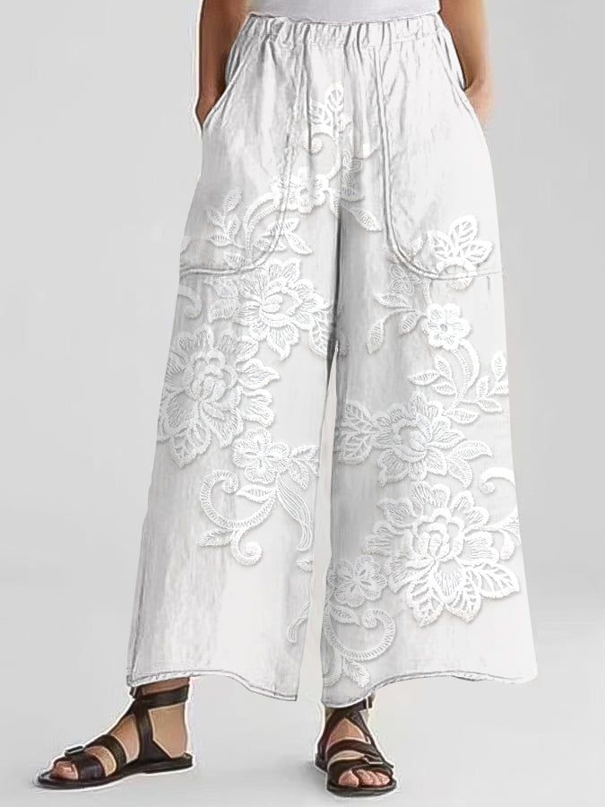 Women's Casual Floral Embroidery Print Pants (With Pockets)