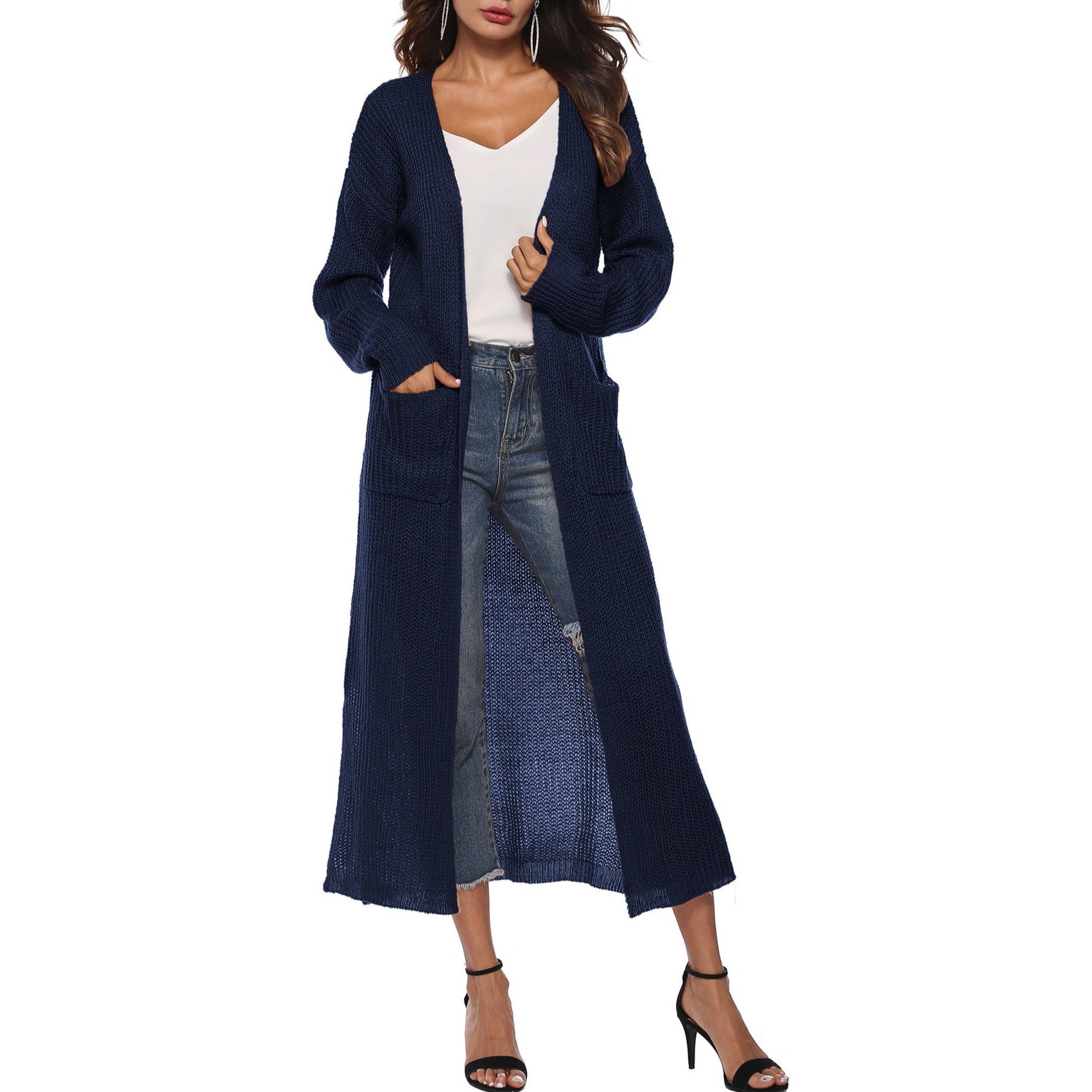 Women's Cardigan Sweater With Large Pockets Cardigan Sweater Long Thin Coat