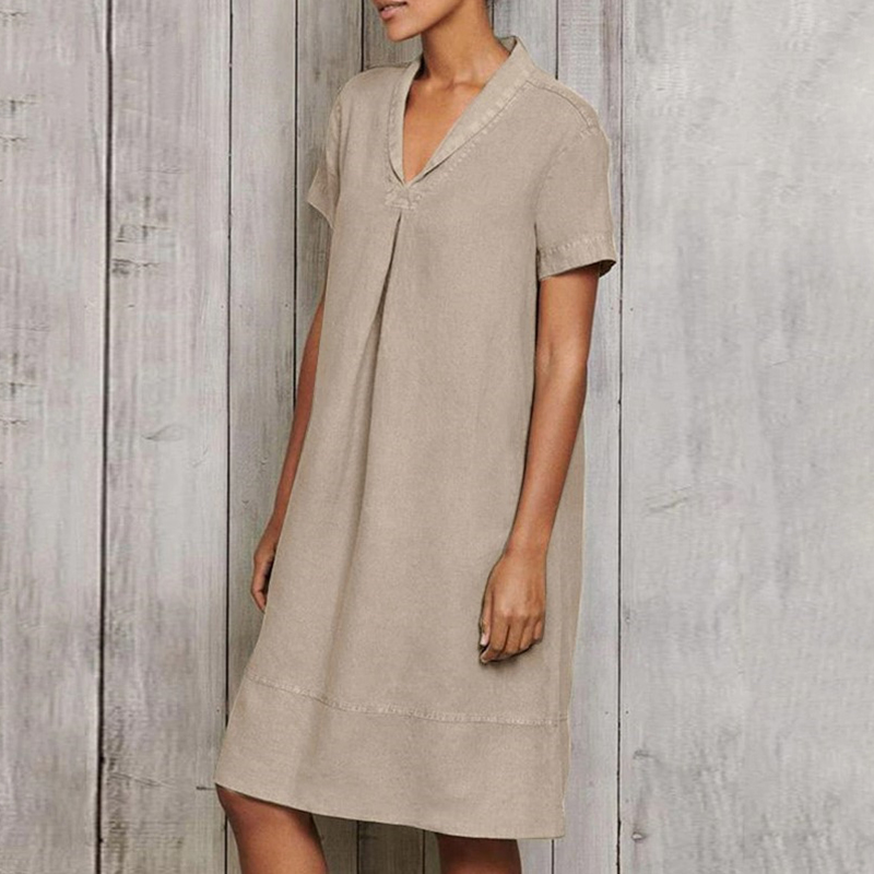 Vintage Plain Foldover Collar Midi Dress