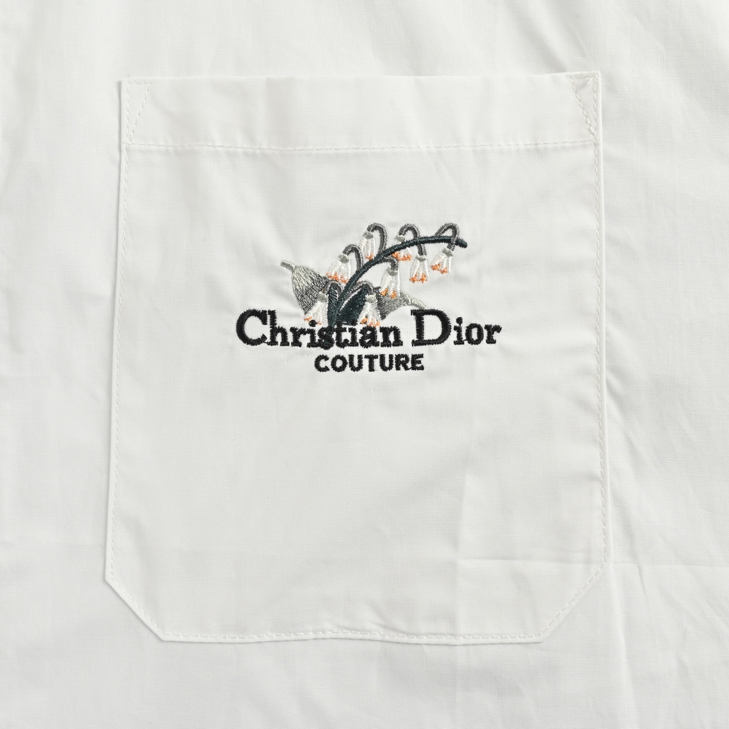 Dior 25ss lily-of-the-valley embroidered short-sleeved shirt