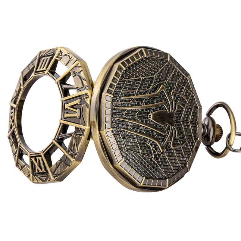 Steampunk Hollow Out Spider Cover Men Women Roman Number Pocket Watch Automatic Mechanical Clock Retro Timepiece Pendant Chain