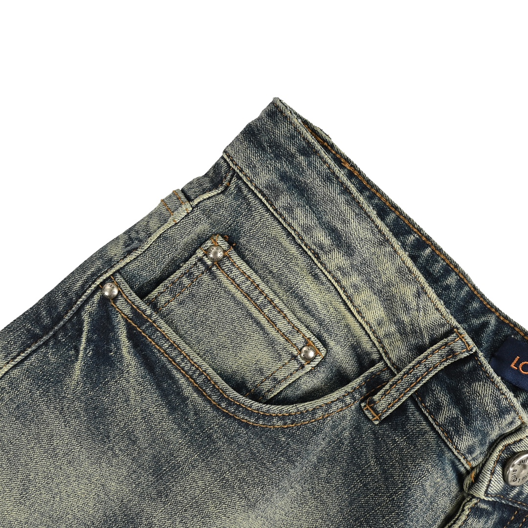 Louis Vuitton 24Fw Back Pocket Ink Splash Lettering Jeans