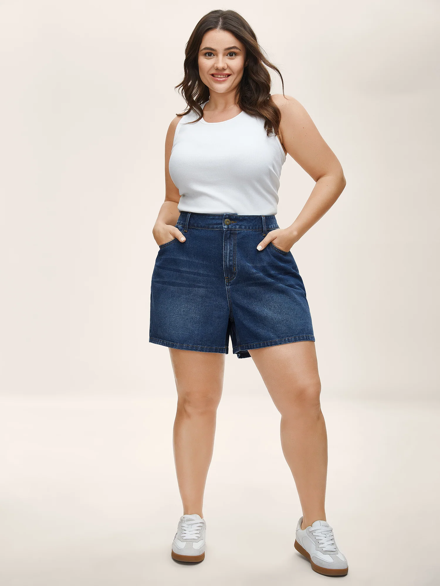 Faded Wash Straight-Leg Denim Shorts