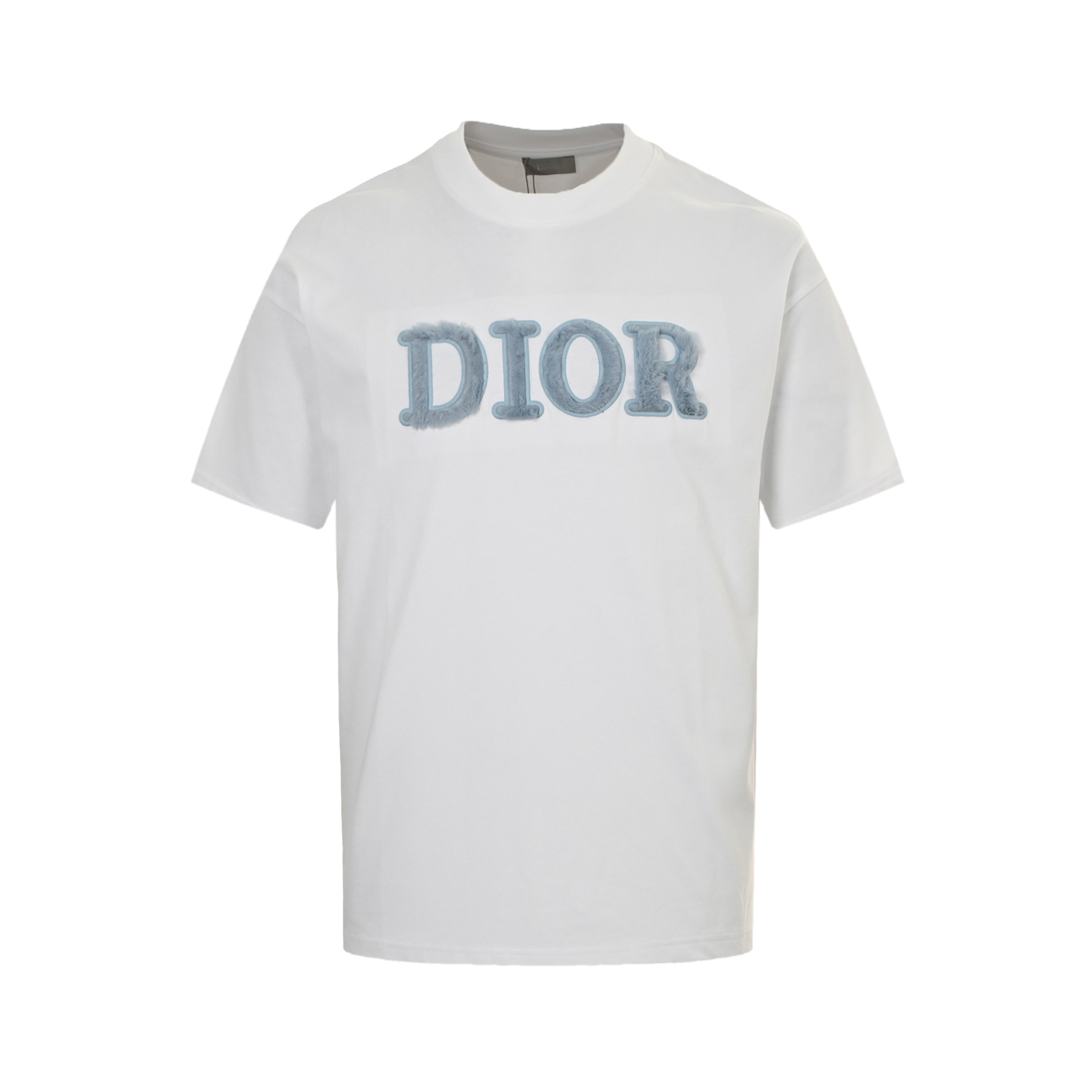 Dior 25ss blue flocked letter embroidered short sleeve
