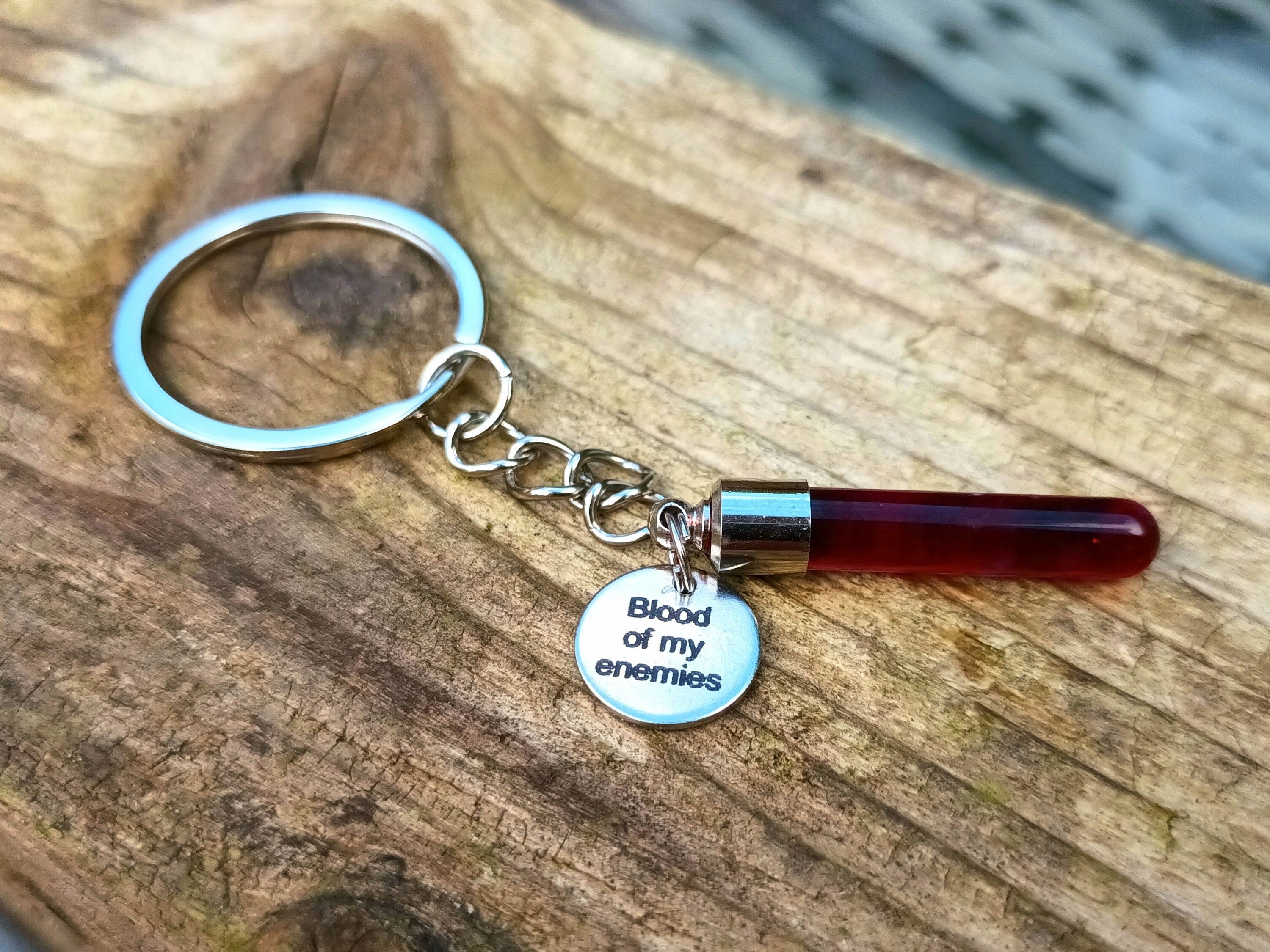 Blood Vial Gothic Keyring | Glass Vial Pendant