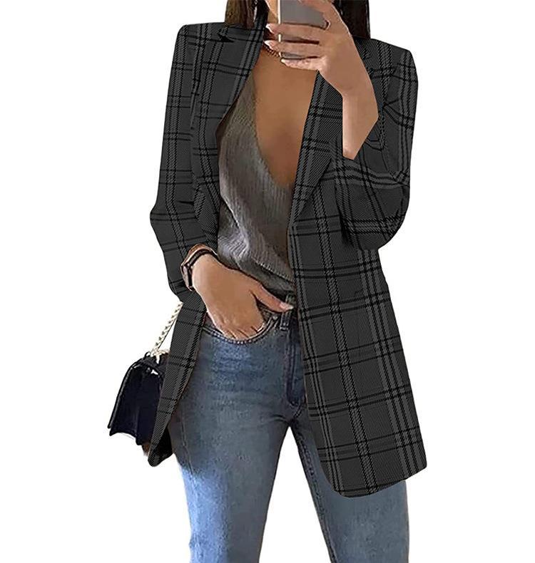 European and American Fashion Plaid Casual Suit Coat for Women with Slim Fit
