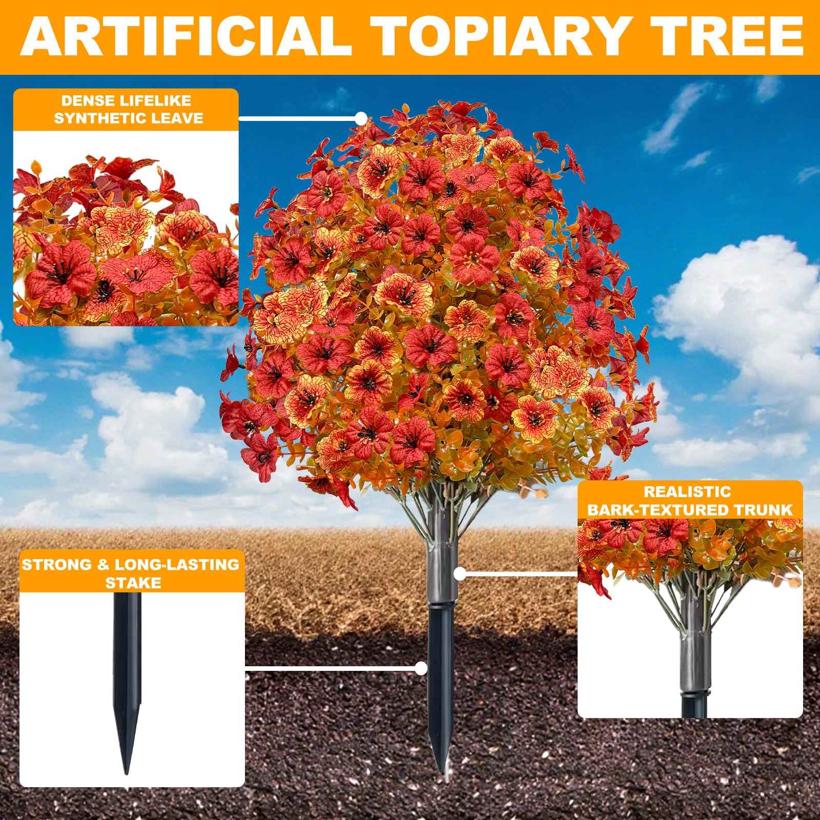 💥ON SALE💥Fall Artificial Mum Ball Topiary Tree and Boxwood Topiary-UV resistant, Waterproof, Windproof