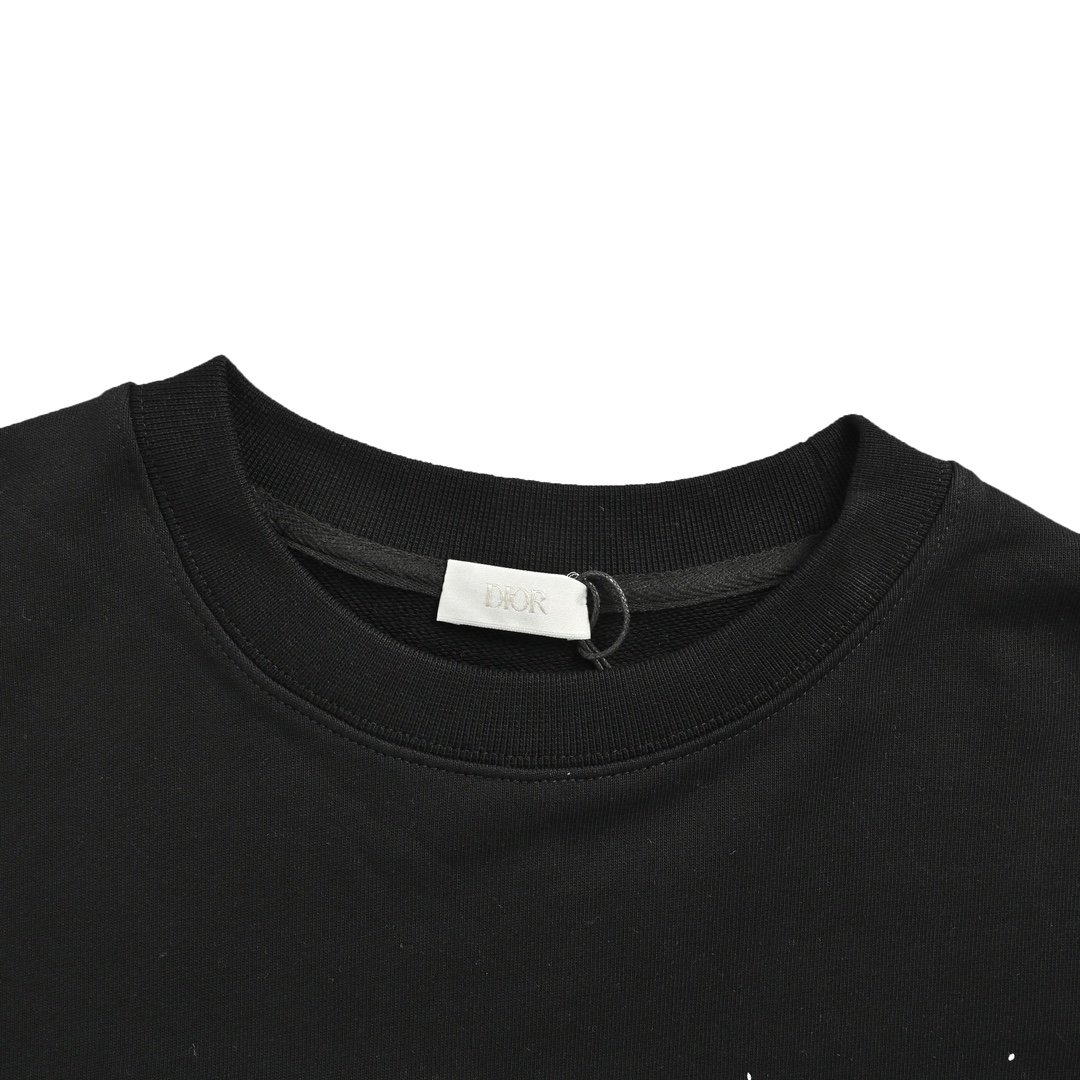 Dior 24Fw hand-painted graffiti ink letter print short round neck sweatshirt