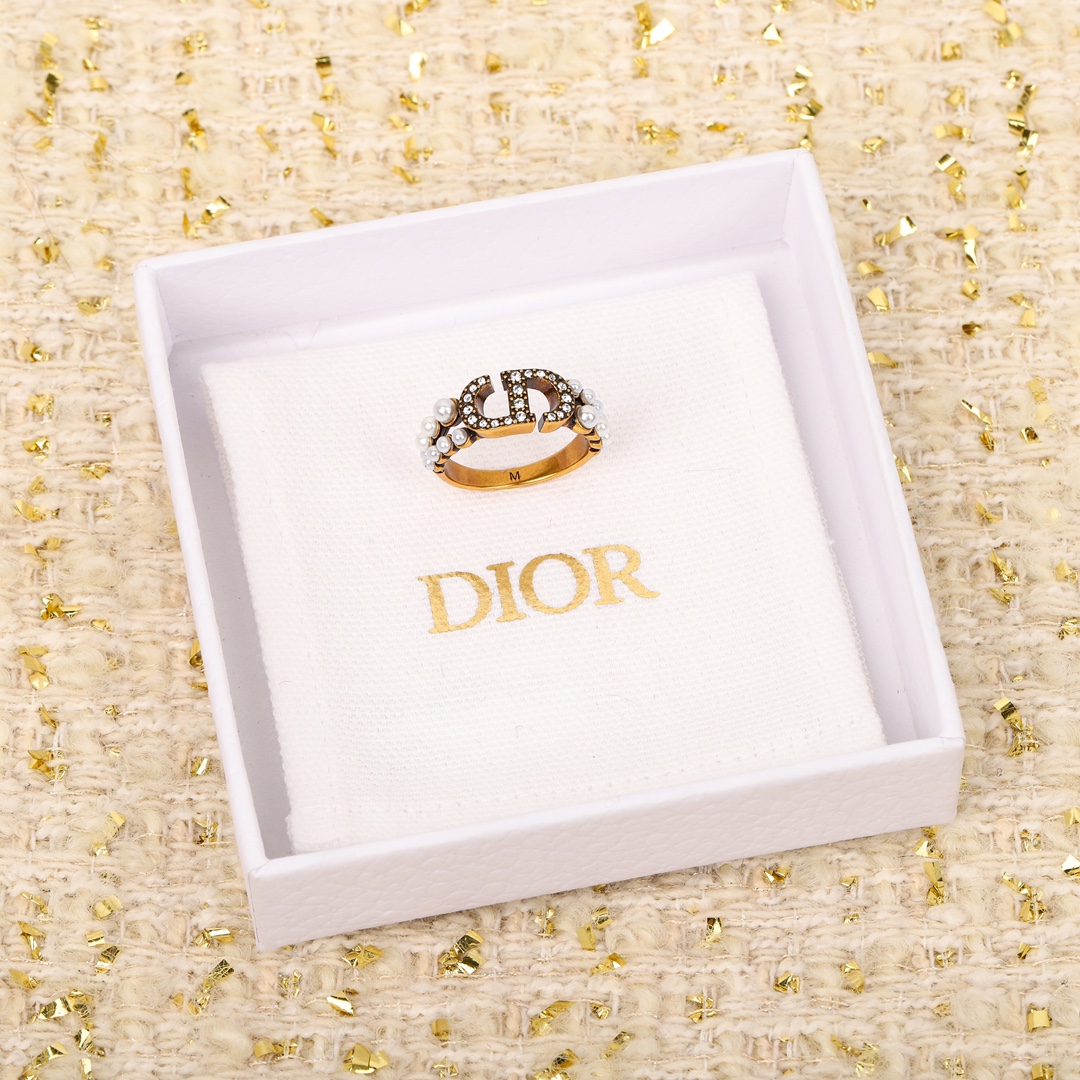 Dior full diamond pearl ring