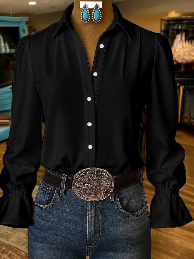 Women's Casual Western Style Solid Color Shirt