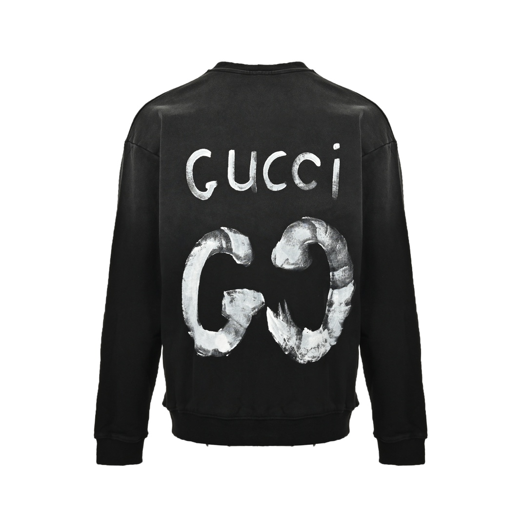 Gucci 24Fw Double G Hand-Painted Lettering Washed Crew Neck Sweatshirt
