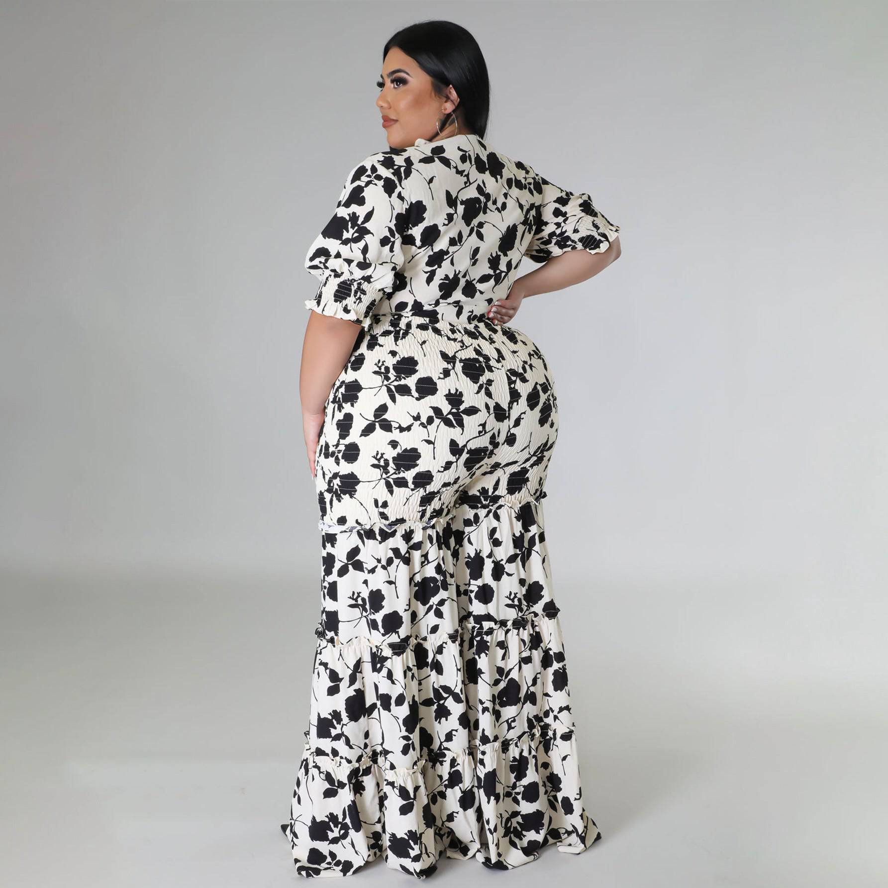Plus Size Women Strap Printing Two Piece Suit Wide Leg Pants Summer