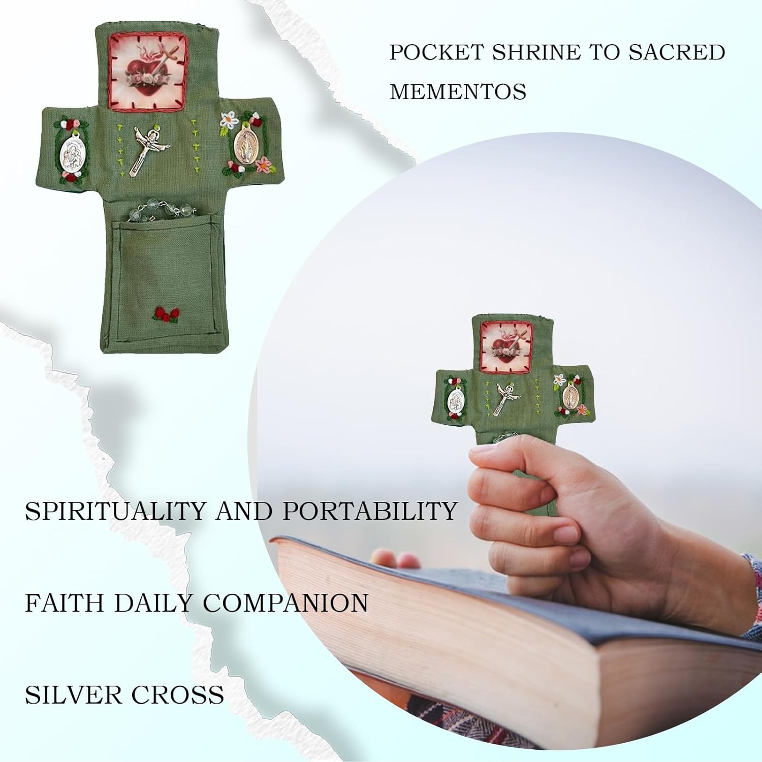 🔥LAST DAY 50% OFF🔥Handmade Stuitched Pocket Shrine With Silver Cross