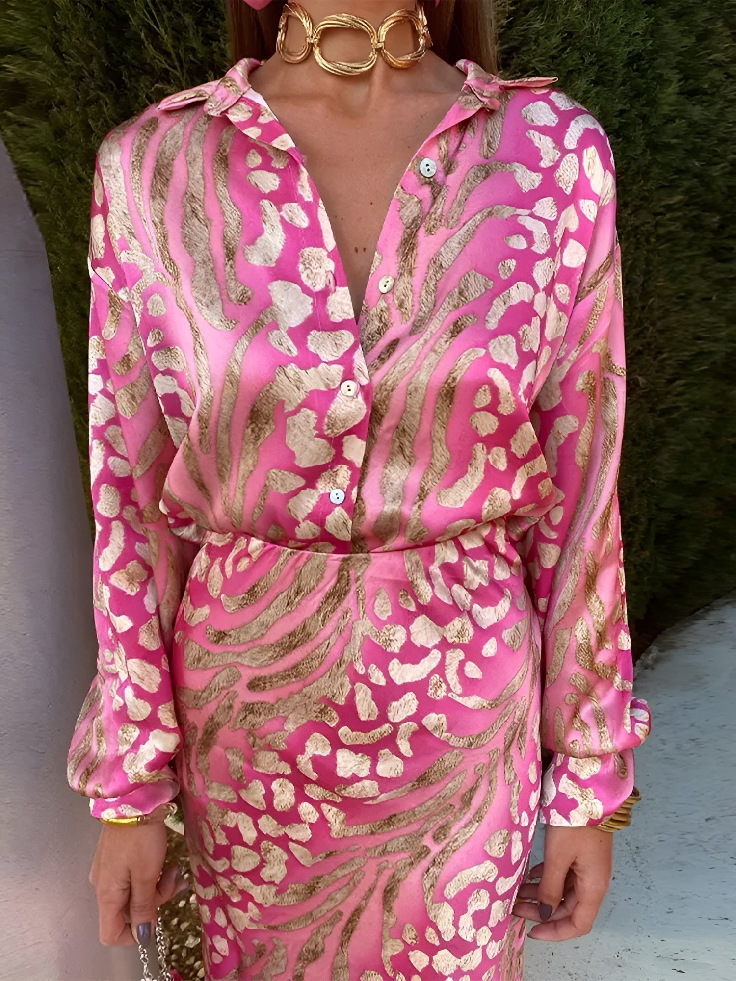 Chic Satin Shirt Dress