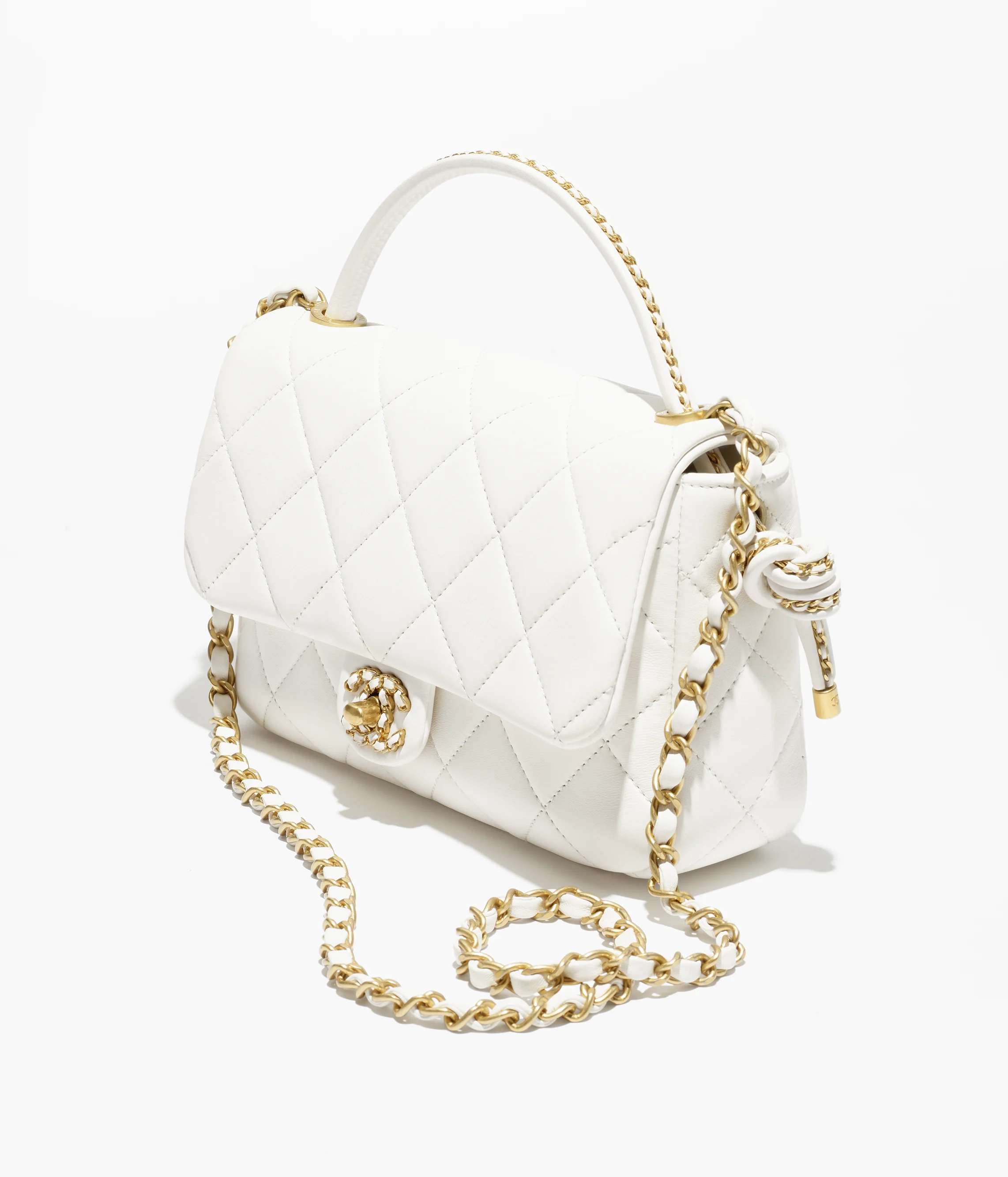 Chanel Flap Bag with Top Handle Lambskin & Gold Metal White AS5355-B19386-10601