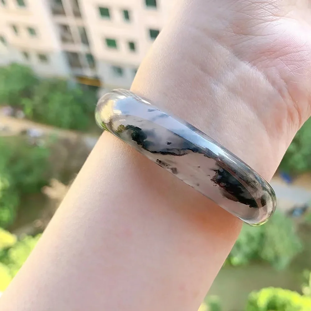 Natural Golden Silk Jade Women's Bangle High Quality Chalcedony Diameter 56-62mm Round Widen Jade Bracelet Jewelry Accessories