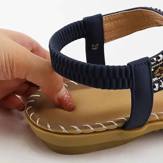 👣Women's rhinestone butterfly flat sandals, bohemian style open toe elastic summer sandals