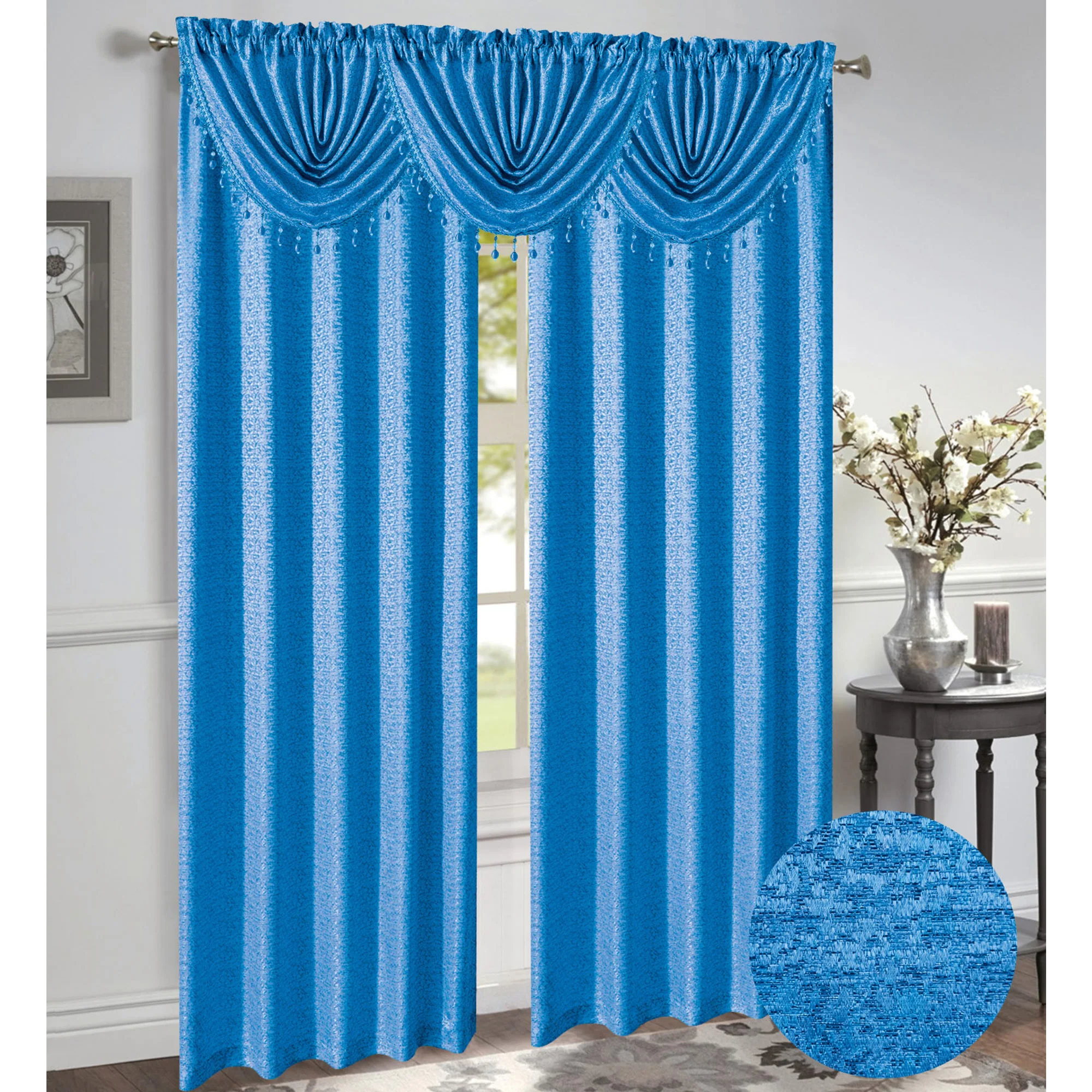 Norah Jacquard Rod Pocket Window Panel and Valance Treatments, All Sold Separately