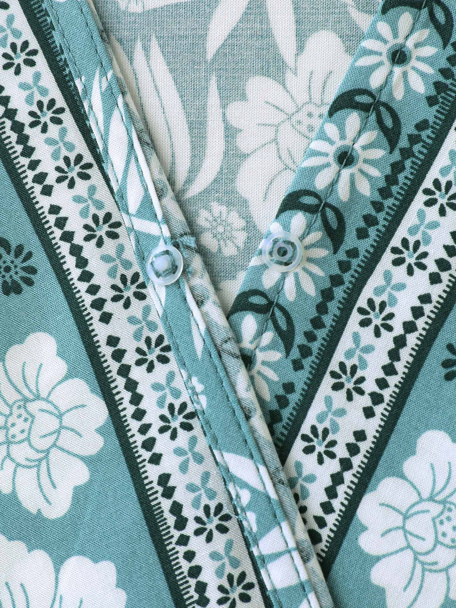 Floral Print Surplice Neck Waist-Cinched Shirt