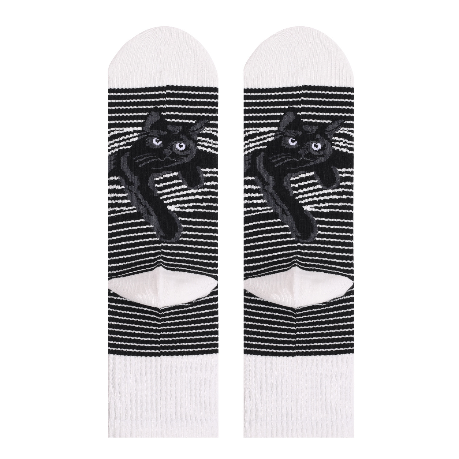Black And White Striped Animal Cat Print Tube Socks