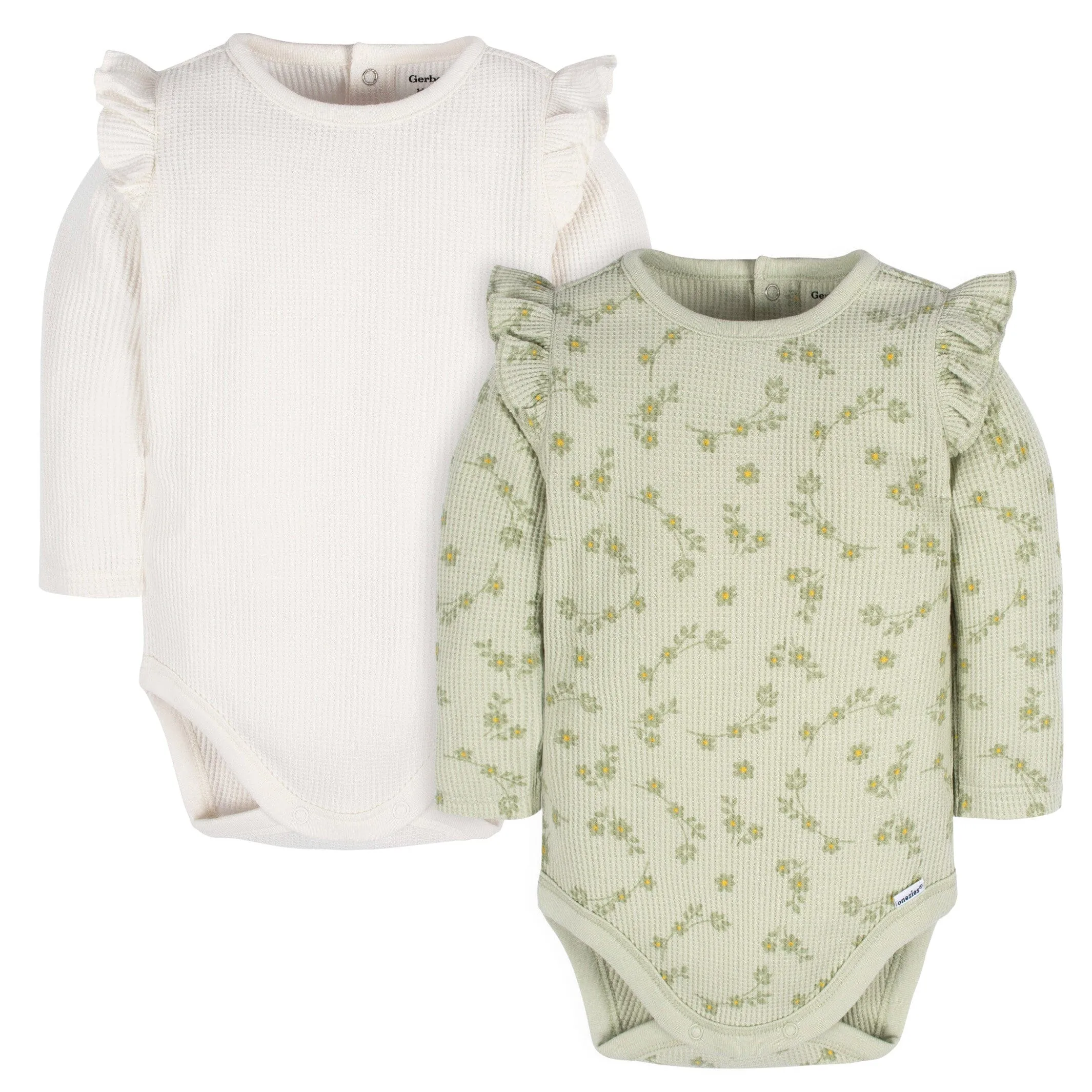 2-Pack Baby Girls Flower Toss Long Sleeve Onesies Bodysuits