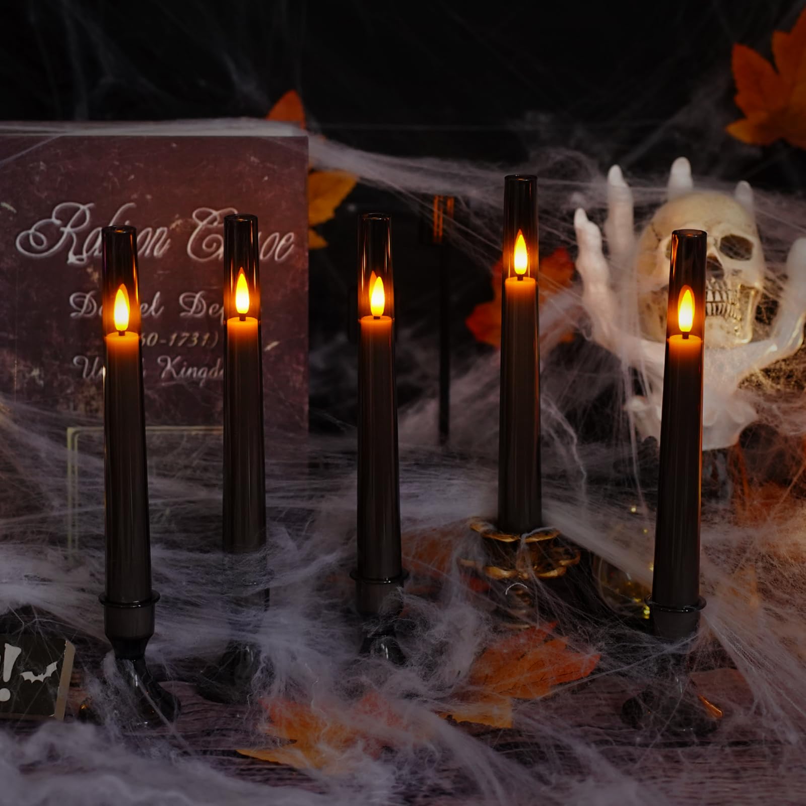 6 PCS Upgraded Flameless Taper Candles with Remote, Acrylic Battery Operated Candles with CandleSticks