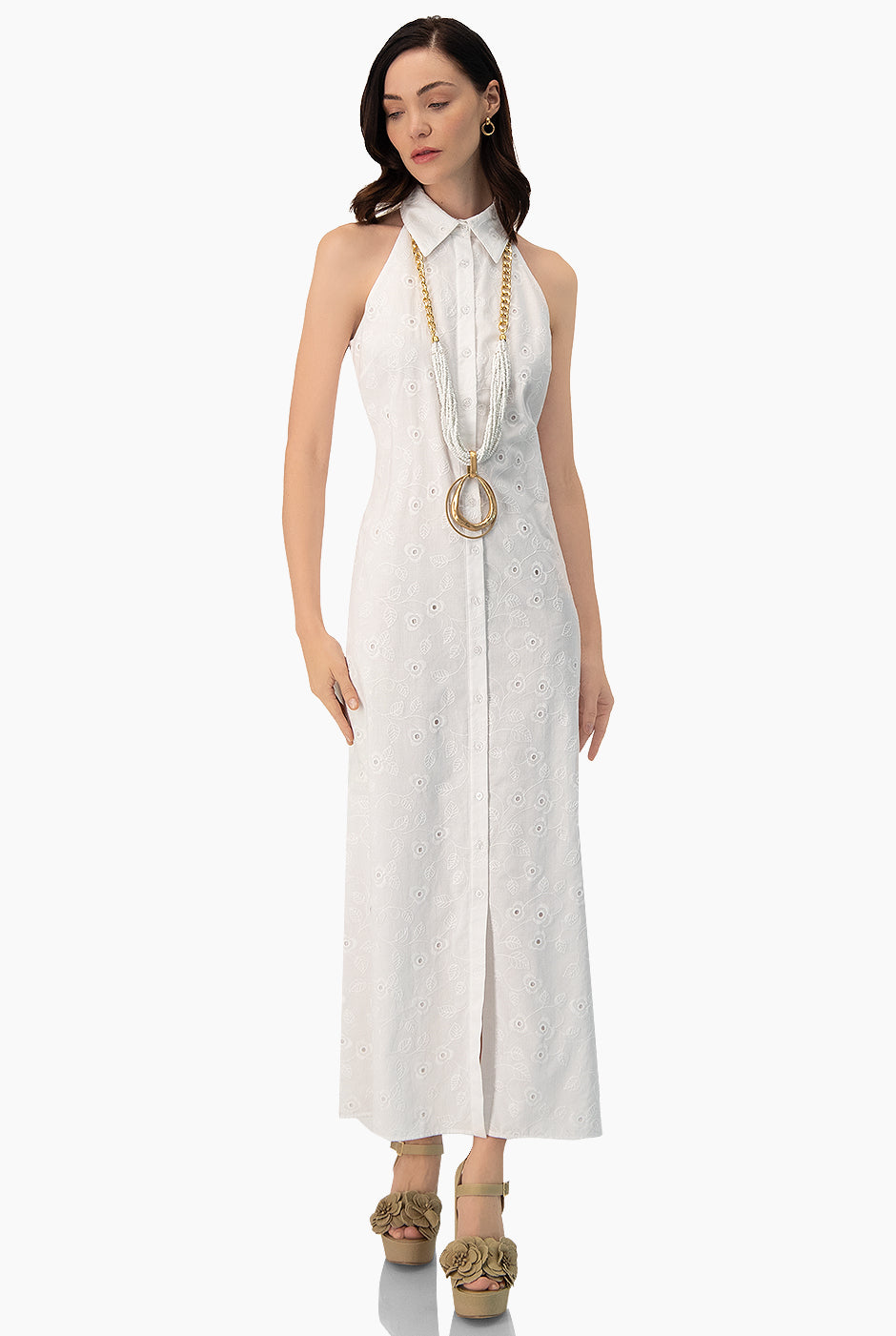 Vestido blanco de cuello camisero