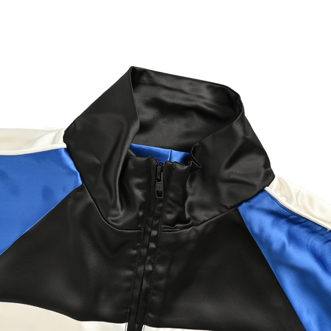 Balenciaga 24Fw blue and white stand-up collar jacket