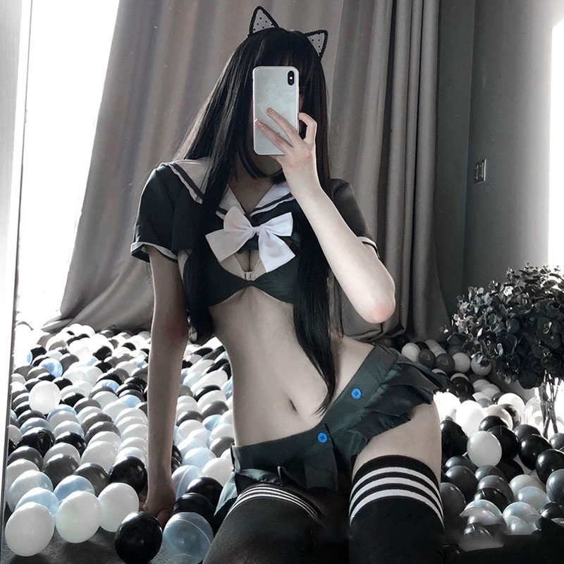 Uniform School Sailor Collar Bow Lingerie Skirt Set