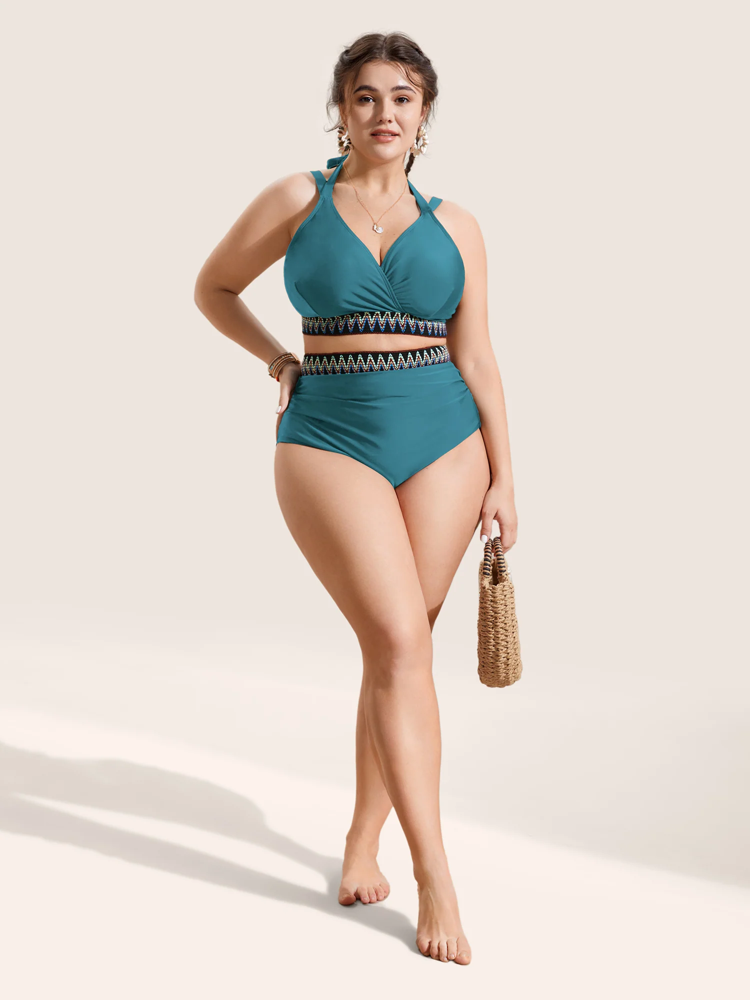 Embroidered Wrap Tie Knot Swim Top