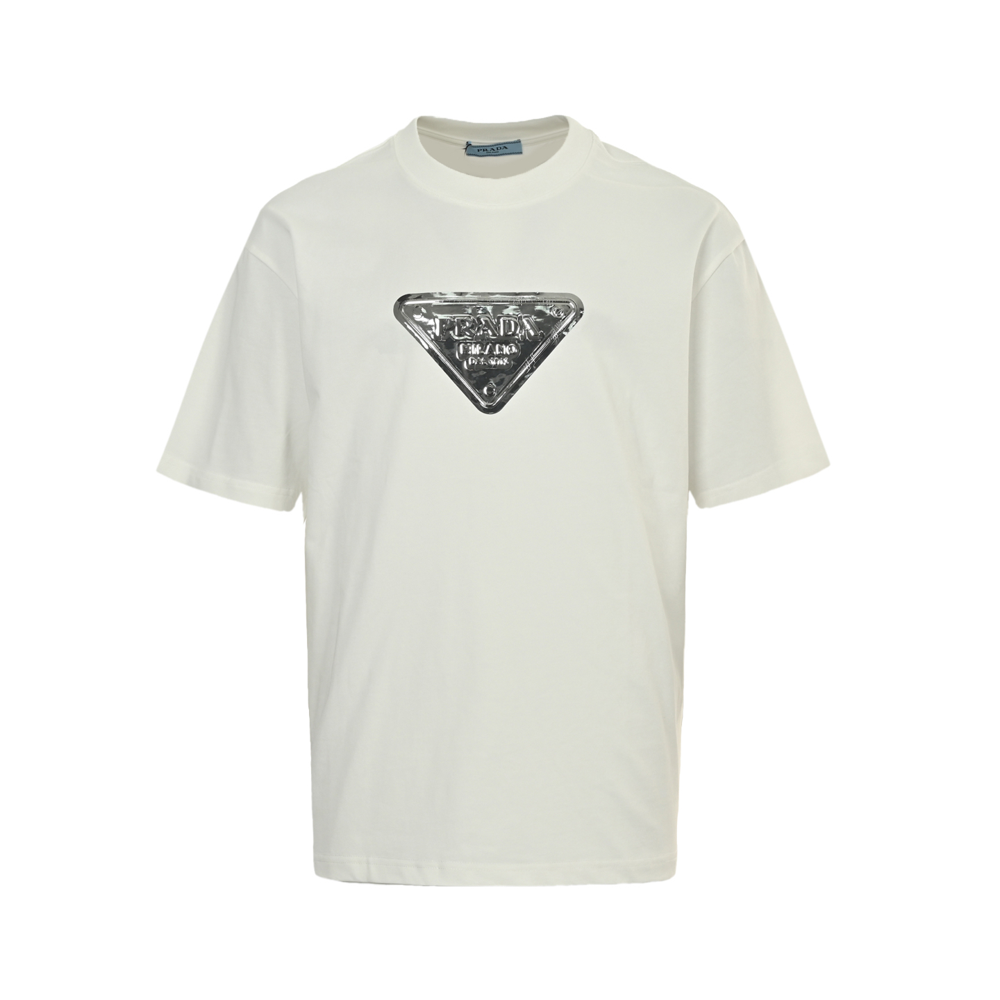 Prada 25ss liquid silver triangle logo print short sleeve