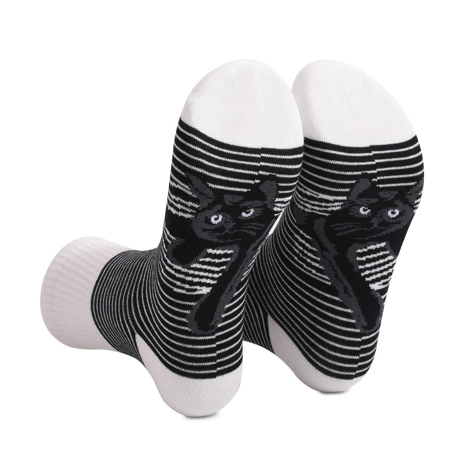 Black And White Striped Animal Cat Print Tube Socks