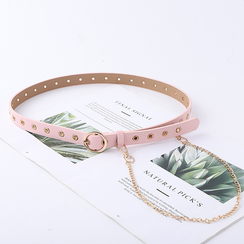 Fashion round buckle belt female full hole hollow decorative gas eye belt with casual casual chain pants  Tape