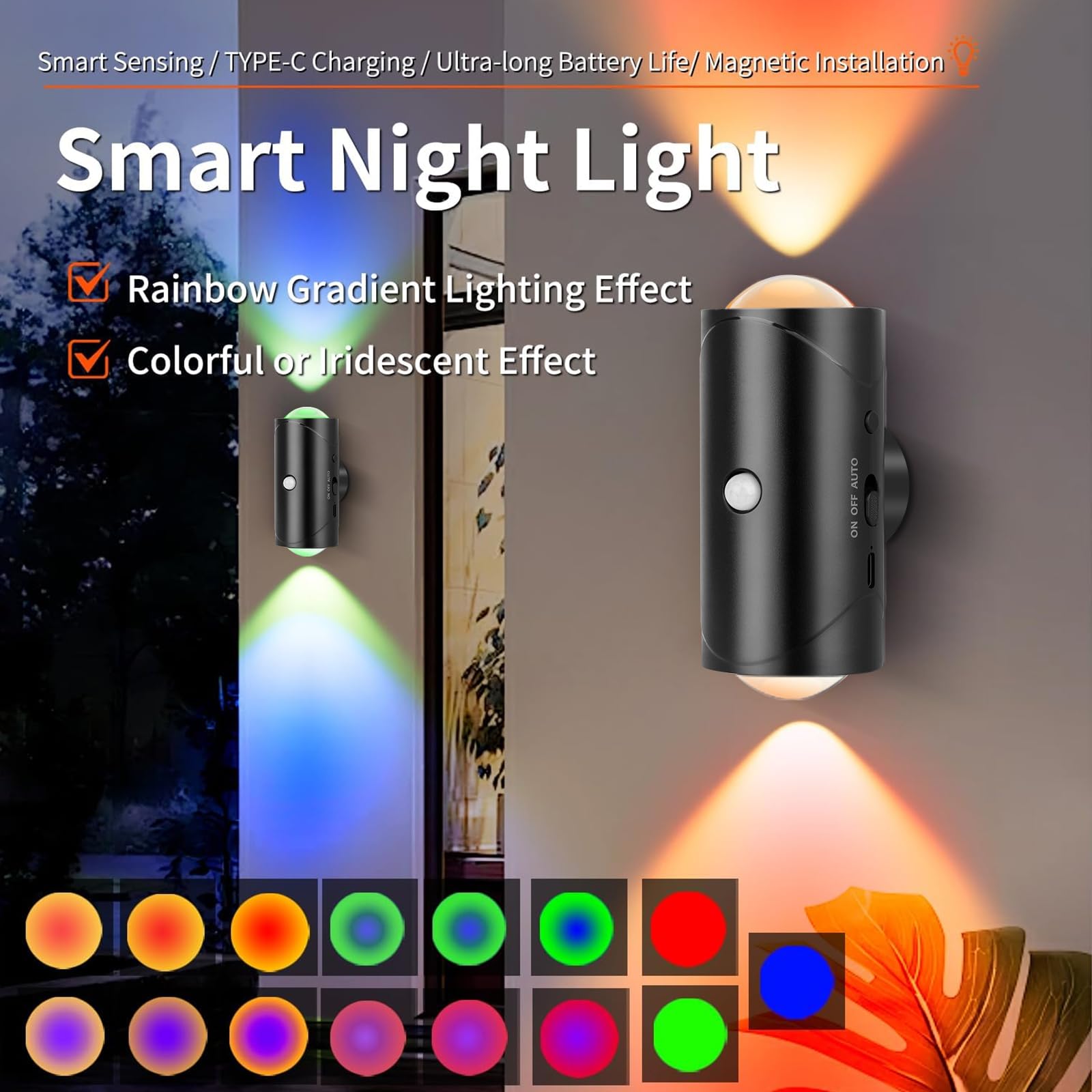 🔥USB Rechargeable LED Night Light with Move Sensor, RGB Gradient Ambient Light