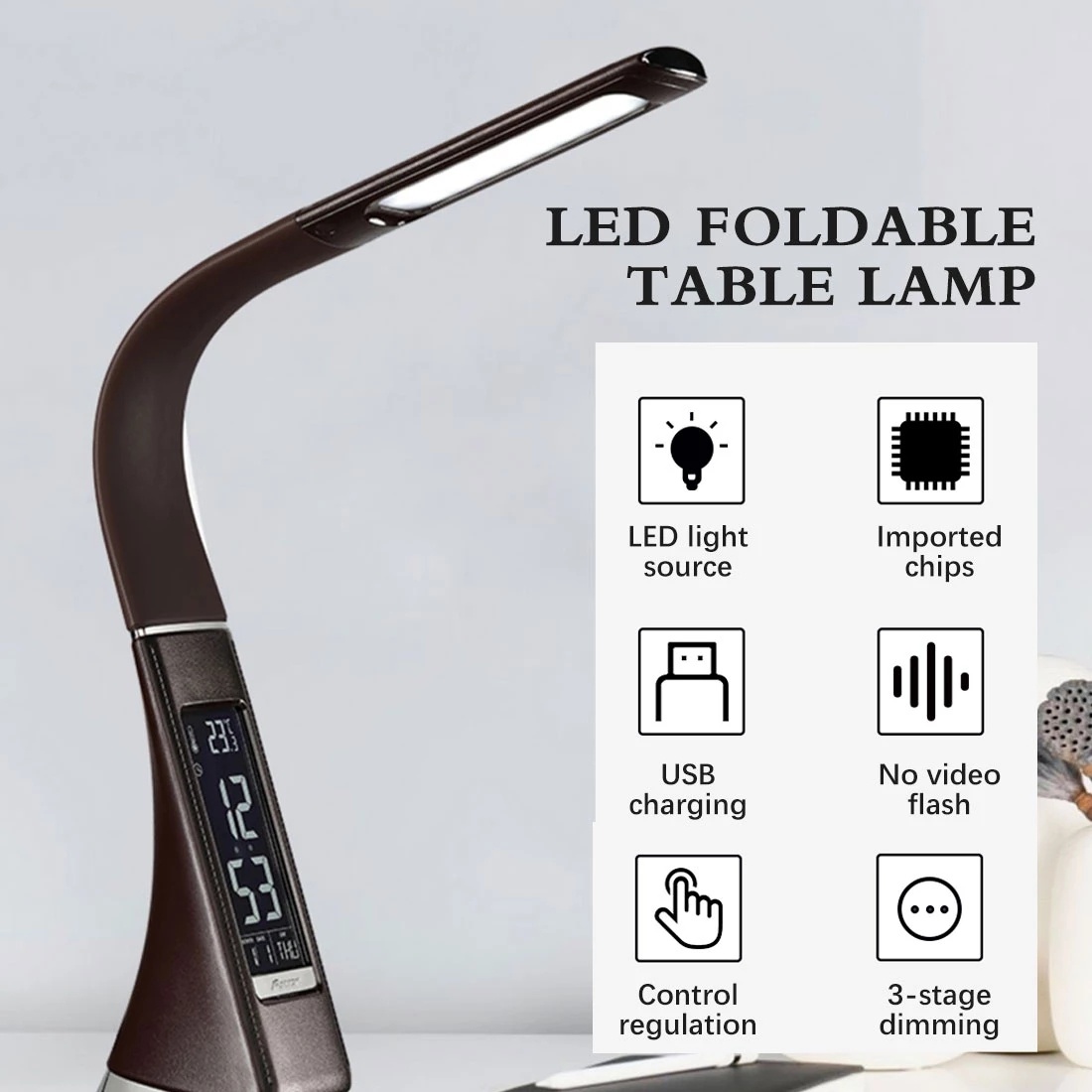 LED Desk Lamp With Calendar Temperature Alarm Clock 3 Modes Lighting Eye-Protected Reading Light Table Lamp For Student Office USB Charging LED Lamp
