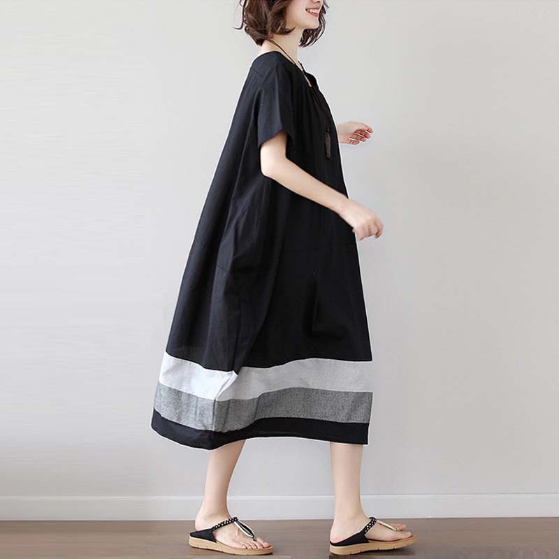 Simple Panel Short Sleeve Midi Dress