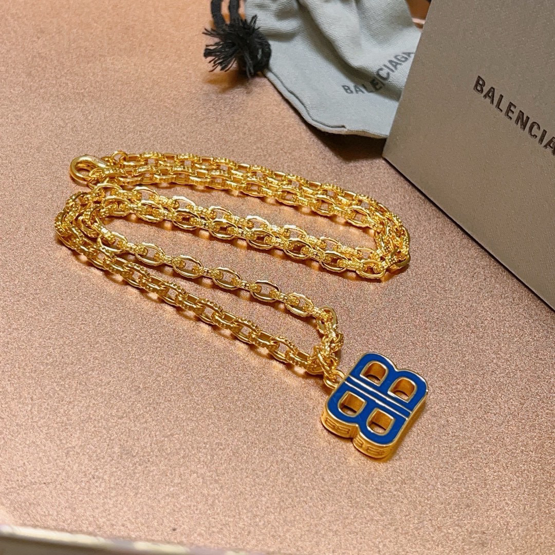 Balenciaga Blue BB Chain Necklace