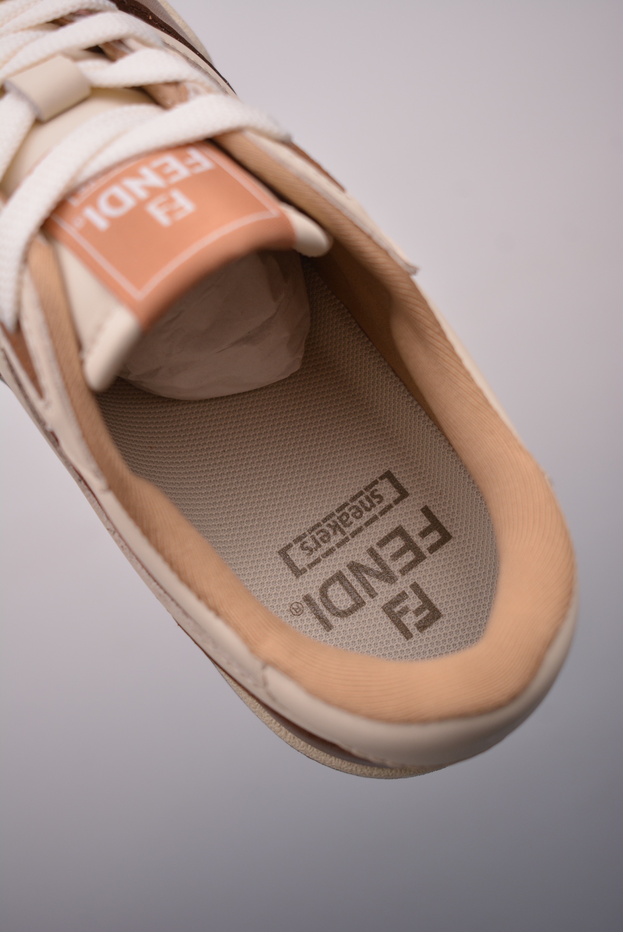 Fendi Match Sneaker Low Velcro Leather Brown Beige 7E1643AOMNF1NJ1