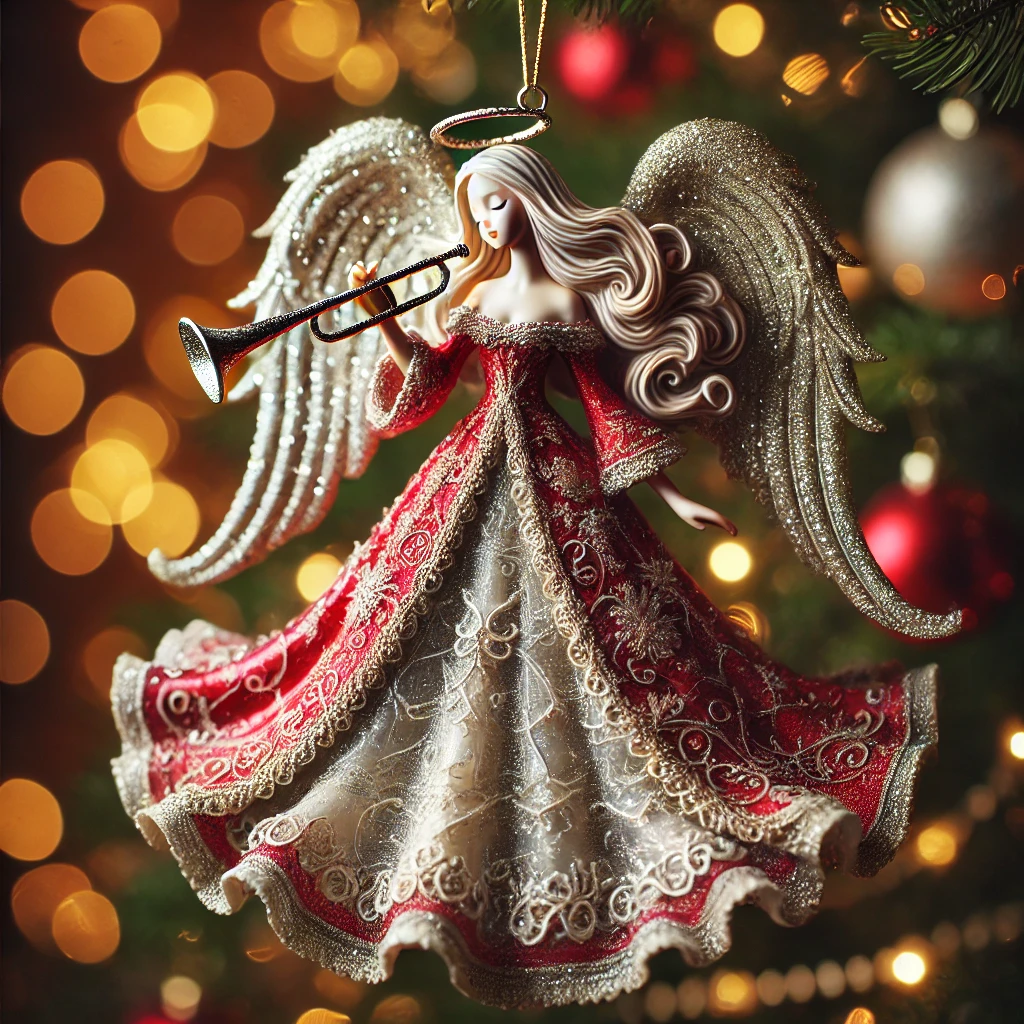 Whimsical Angel With Trumpet Xmas Tree Ornament