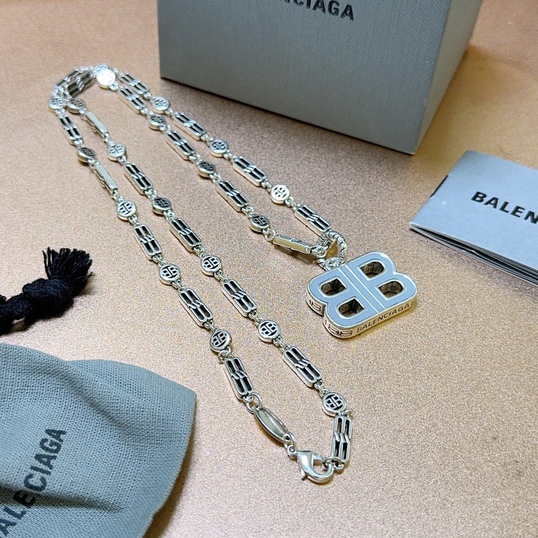 Balenciaga White BB Chain Necklace
