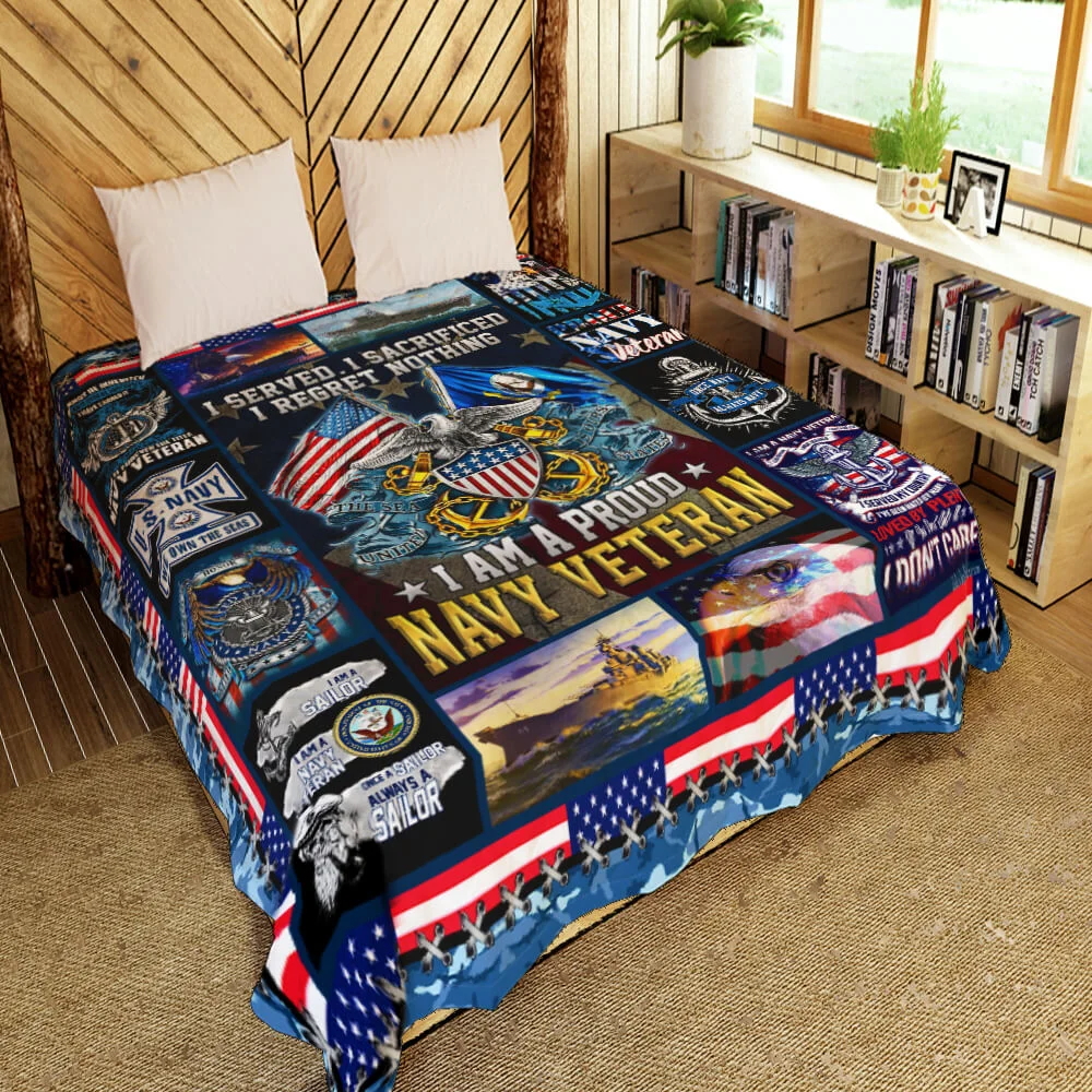 U.S. Navy I Am A Proud Navy Veteran Quilt Blanket